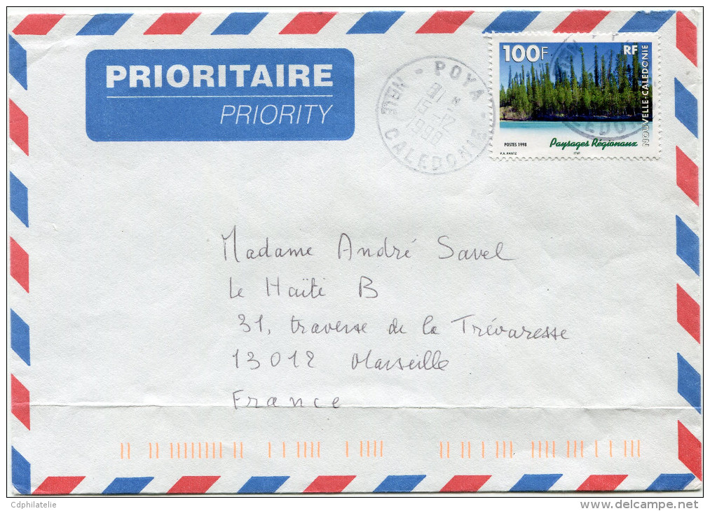 NOUVELLE-CALEDONIE LETTRE PAR AVION DEPART POYA 15-12-1998 AVEC ERREUR Nle CALEDONIE AU LIEU DE Nlle CALEDONIE - Cartas & Documentos