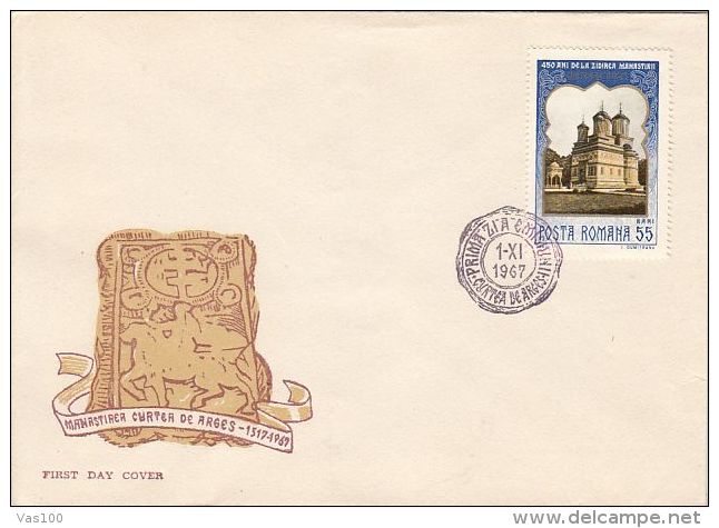 CURTEA DE ARGES MONASTERY, COVER FDC, 1967, ROMANIA - Abbayes & Monastères