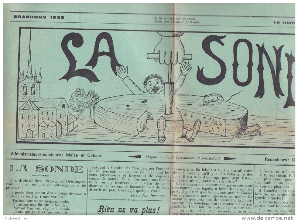 Payerne - Brandons - Journal De La Fête 1935 “ La Sonde ” ; 4 Pages De 55 / 38 Cm - Fasching & Karneval