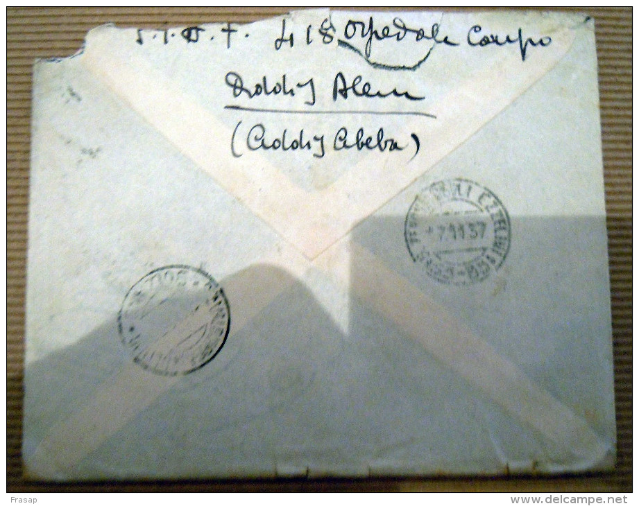 STORIA POSTALE -BUSTA COVER - ADDIS ABEBA ITALIA     AEREA  50 CENTESIMI ???  1937 +1 LIRA TASSA - Ethiopie