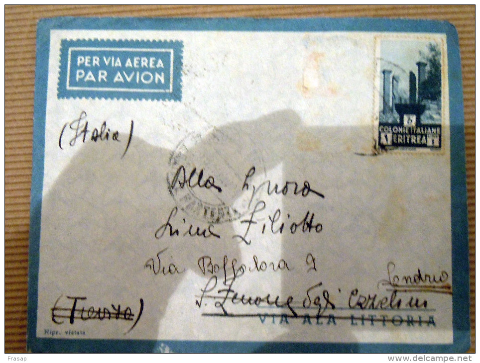 STORIA POSTALE -BUSTA COVER - ADDIS ABEBA ITALIA     AEREA   1 LIRA  1938 - Ethiopie