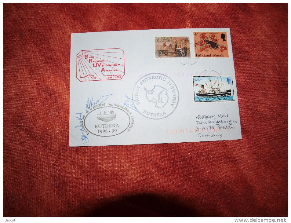 Falkland 1999 Cachets Base Rothera Enveloppe Ayant Voyagé - Briefe U. Dokumente