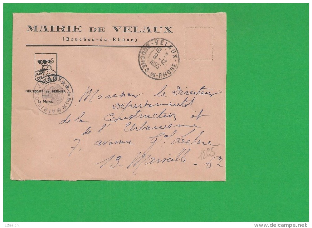 LETTRE BOUCHES DU RHONE VELAUX En Franchise - 1961-....