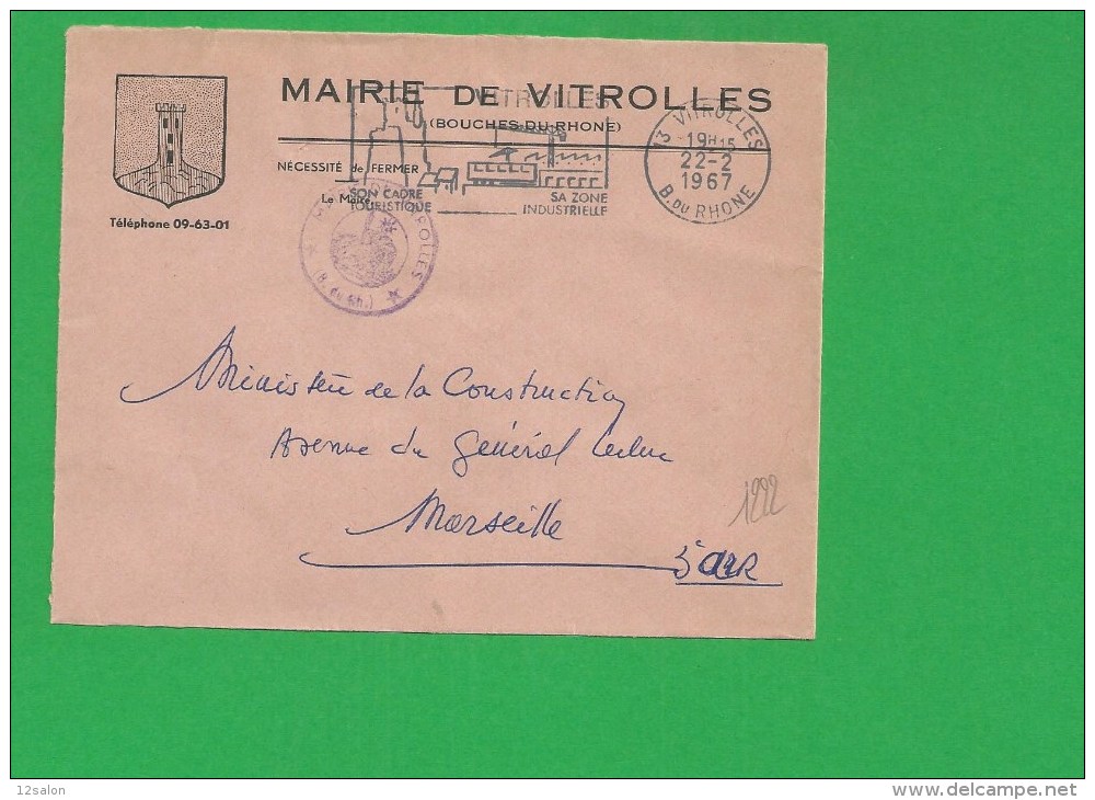 LETTRE BOUCHES DU RHONE VITROLLES Secap Ondulé Tad à Droite En Franchise - 1961-....