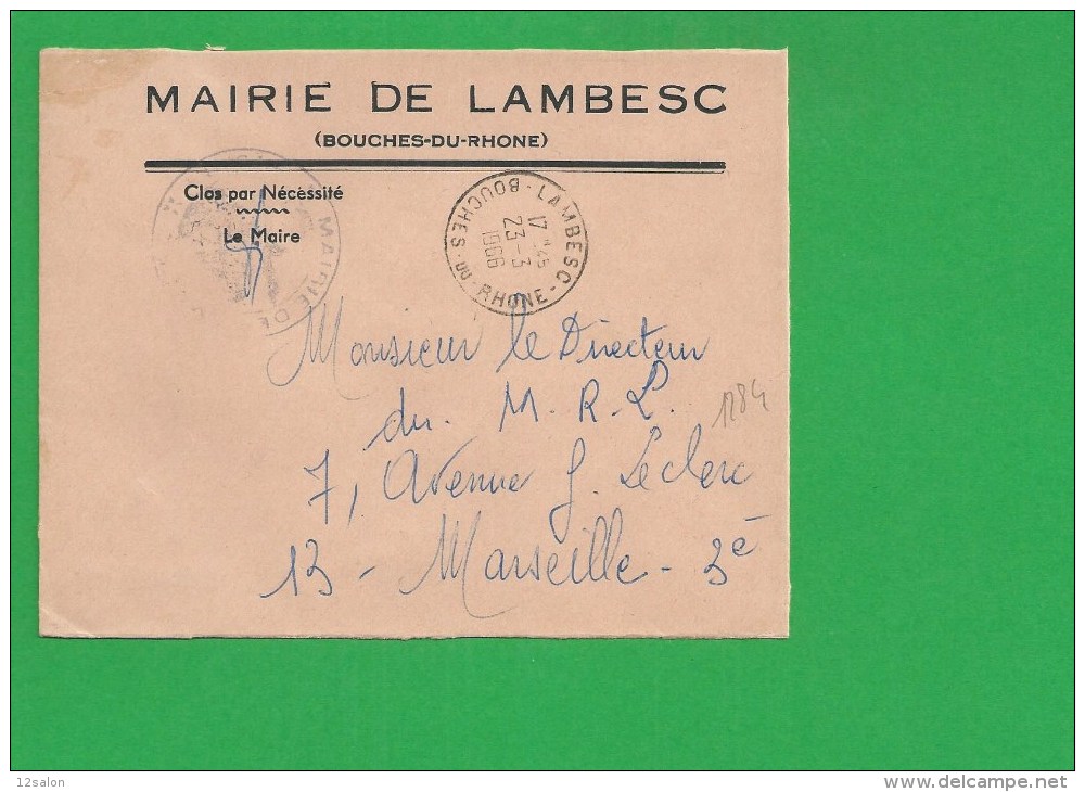 LETTRE BOUCHES DU RHONE LAMBESC En Franchise - 1961-....