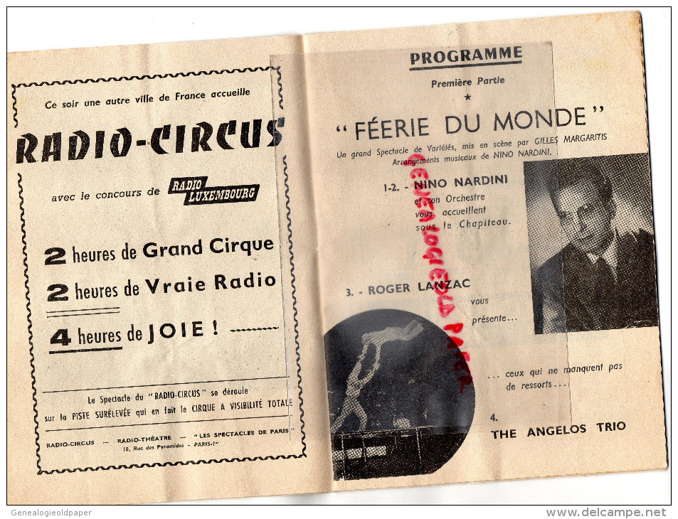 RADIO THEATRE- RADIO LUXEMBOURG- PROGRAMME FEERIE DU MONDE- ROGER LANZAC-CIRQUE- NINO NARDINI-JACKIE LAWRENCE-MONSAVON- - Programas