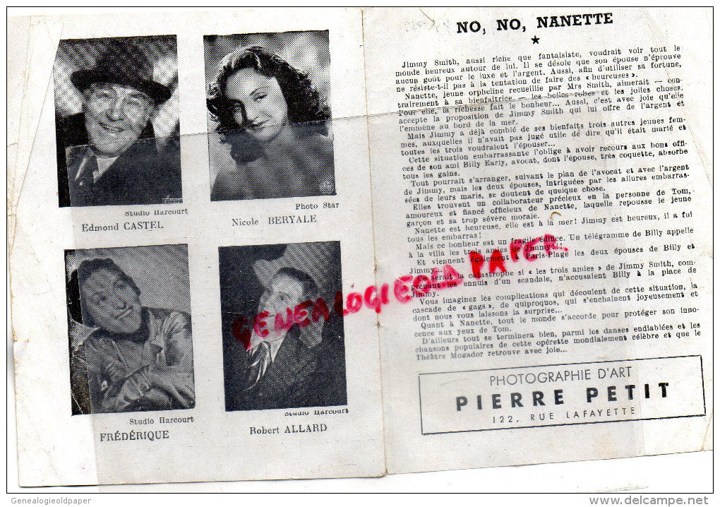 75 - PARIS - THEATRE MOGADOR- PROGRAMME NO, NO, NANETTE- VINCENT YOUMANS- PAUL COLLINE- HENRI VARNA-CORDAY -VAN CAULAERT - Programas