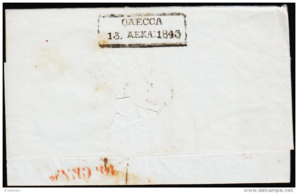 1843. ODESSA 13 OCT 1843. To Genova, Italien. Portostempel 10 CEN. + LT. Scarce Cover. (Michel: ) - JF190464 - ...-1857 Préphilatélie