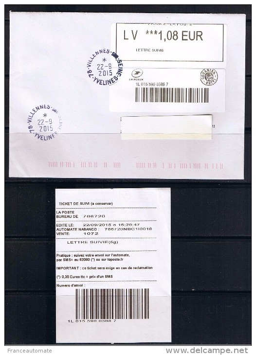 ATM, Papier Blanc, LETTRE SUIVIE 1.08 €, SANS CODE DATAMATRIX, PROTOTYPE,  NABANCO. Preuve De Dépot, 22/09/2015 - 2010-... Illustrated Franking Labels