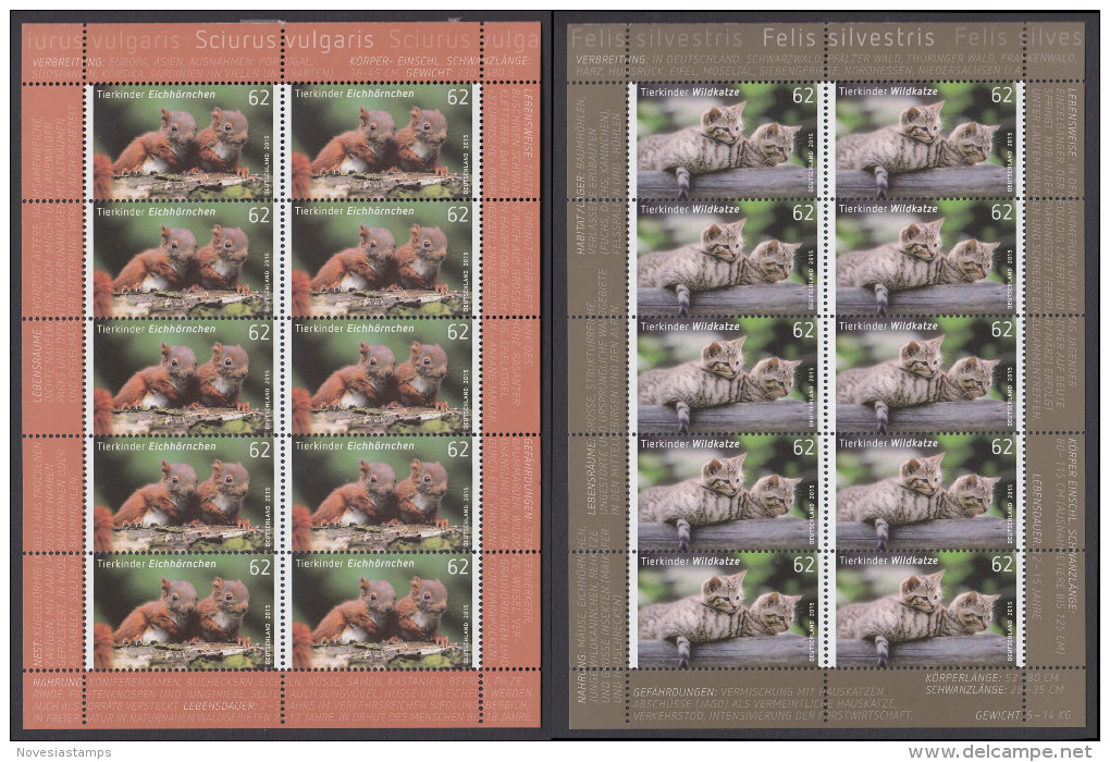 !a! GERMANY 2015 Mi. 3124-3125 MNH SET Of 2 SHEETS(10 Each) -Animal Babies - 2011-2020