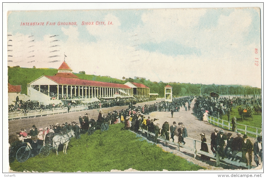 Sioux City Iowa Interstate Fair Grounds Horse Racing Color Card Sent 1908 - Sioux City