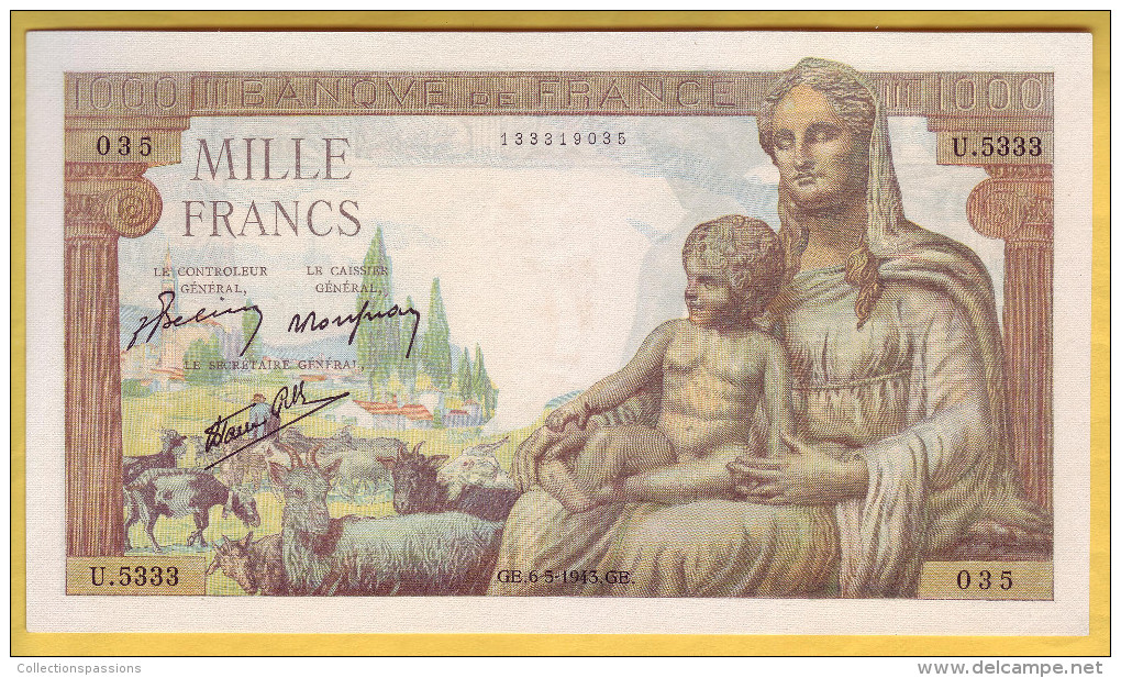 BILLET FRANCAIS - 1000 Francs Déesse Déméter 6.5.1943 SUP - 1 000 F 1942-1943 ''Déesse Déméter''