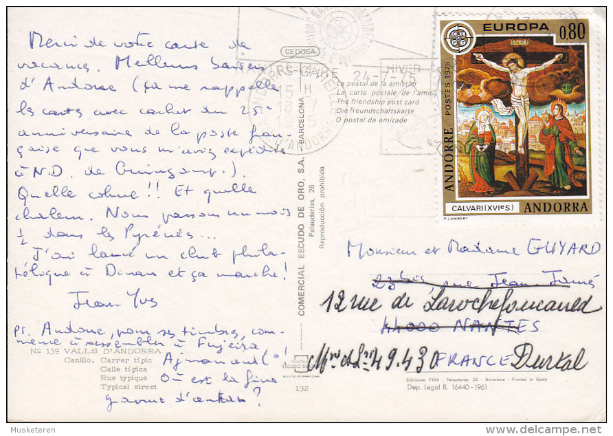 Andorra CPA Valls D´Andorra ANDORRA-LA-VELLA 1975 To France Europa CEPT Maria & Maqgdalena Am Kristi Kreuz (2 Scans) - Briefe U. Dokumente