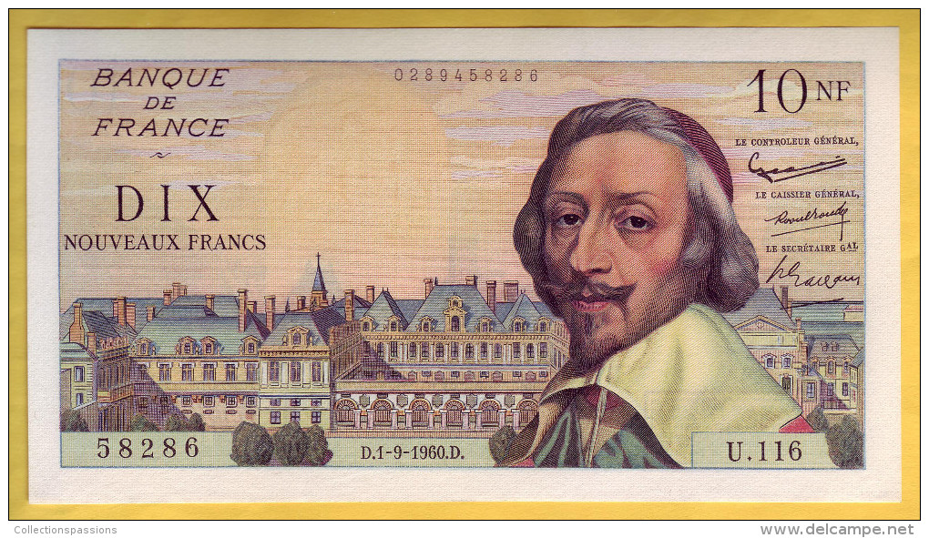 BILLET FRANCAIS - Billet Fauté - 10 NF Richelieu 1.9.1960 SPL . - Fehlprägungen