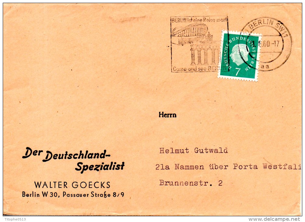 ALLEMAGNE BERLIN. Enveloppe Ayant Circulé En 1960. Oblitération : Voir Berlin. - Maschinenstempel (EMA)