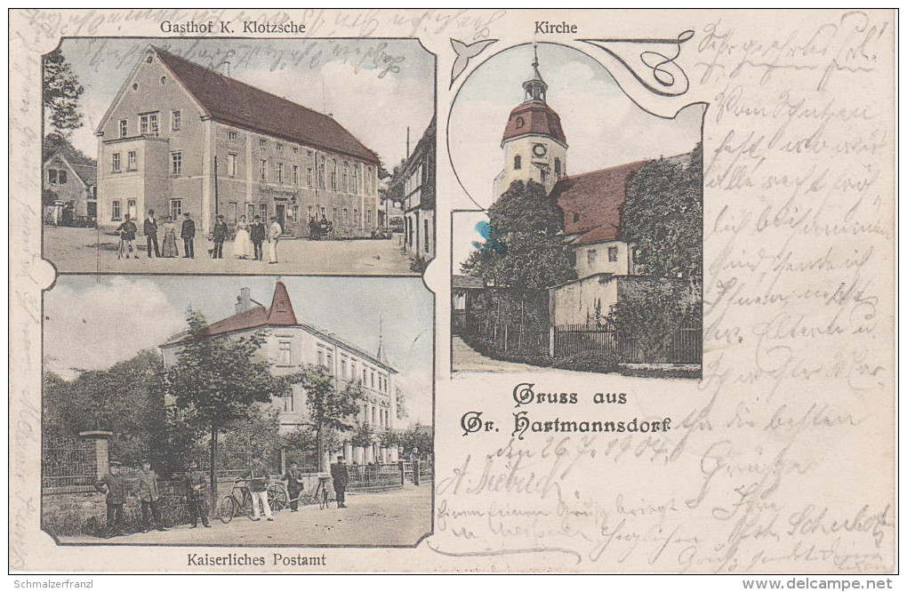 Litho AK Gruss Grosshartmannsdorf Gasthof Klotzsche Kirche Post Bei Mulda Pockau Brand Erbisdorf Freiberg Frauenstein - Mulda (Erzgeb.)