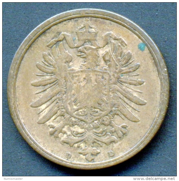 GERMANY 2 PFENNIG 1875 D , UNCLEANED COIN - 2 Pfennig