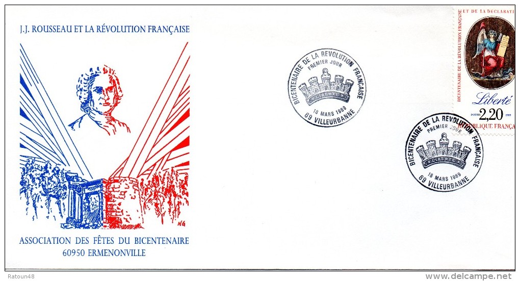 Bicentenaire De La Révolution Française -Cachet PJ Le 18.03.1989 à VILLEURBANNE  -  Liberté - Revolución Francesa