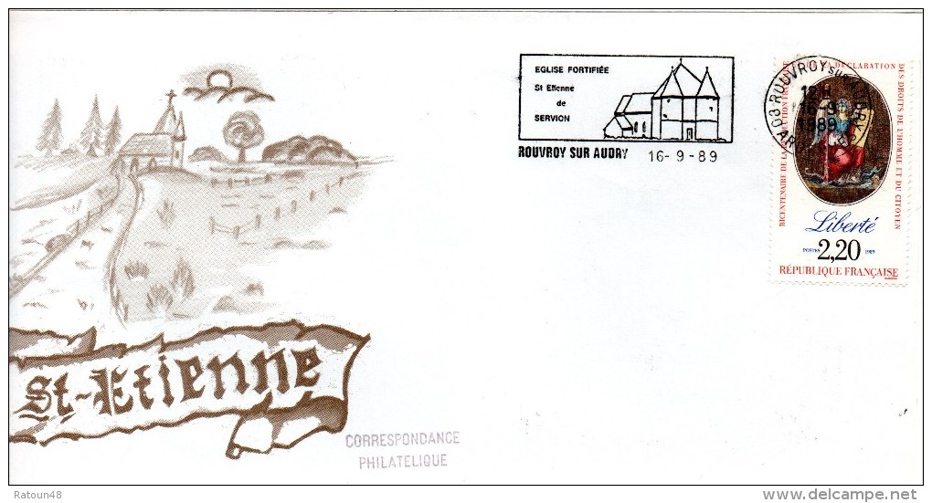 Enveloppe Illustrée -timbre La Liberté -cachet De ROUVROY SUR AUDRY Le 16.9.89 - Revolución Francesa