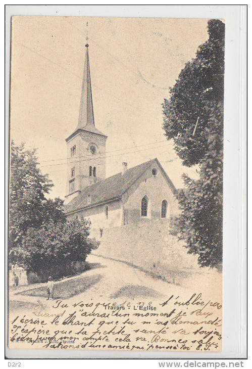 TRAVERS - L'EGLISE - DOS UNIQUE - 21.10.1901 - TB - Travers