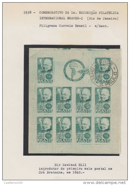 O9 1938 BRAZIL, CREATOR OF FIRST POSTAL STAMP PENNY BLACK ROWLAND HILL, BRAPEX PHILATELIC EXHIBITION, MNH - Unused Stamps