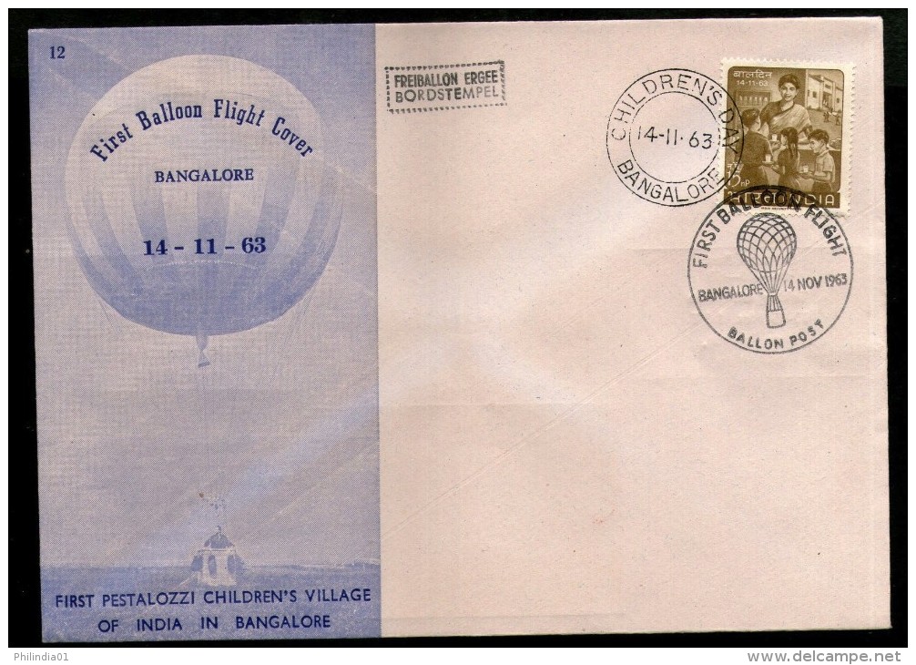 India 1963 Germany 1st Pestalozzi Balloon Flight Bangalore Carried Cover # 1458A - Poste Aérienne