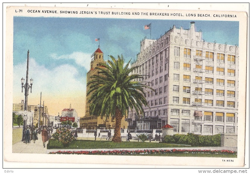 Ocean Avenue, Showing Jergin's Trust Building And The Breakers Hotel, Long Beach  Unused - Long Beach