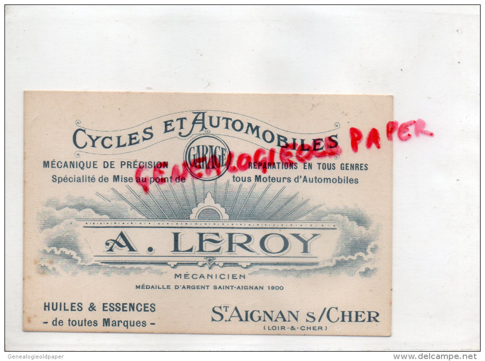 41 - ST SAINT AIGNAN SUR CHER - CYCLES ET AUTOMOBILES- GARAGE A. LEROY- HUILES ESSENCES- MECANIQUE - Verkehr & Transport