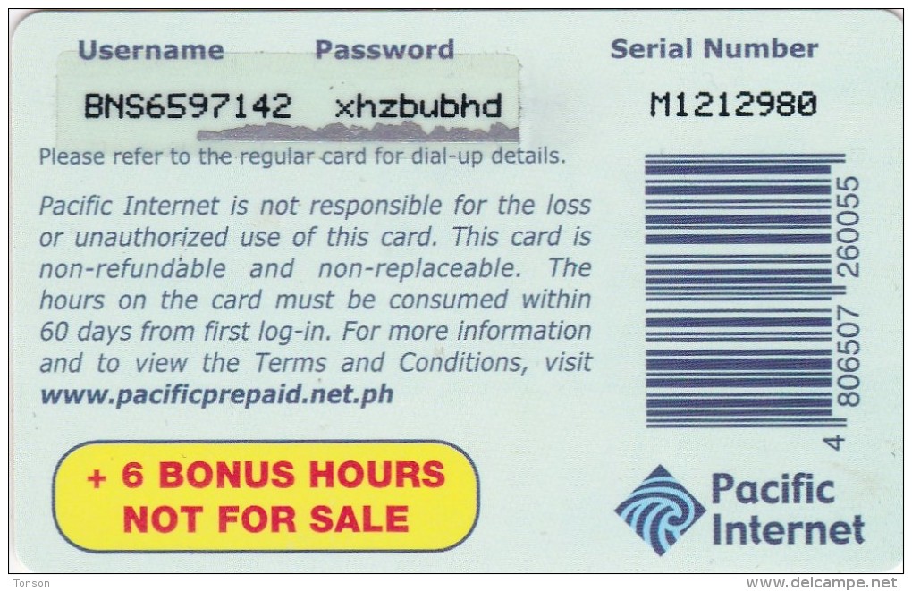 Philippines, 6 Hours, Pacific Internet Card, 2 Scans. - Filipinas