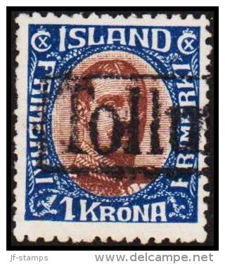 1920. King Christian X. Thin, Broken Lines In Ovl Frame. 1 Kr. Blue/brown. TOLLUR. Vari... (Michel: 96) - JF191300 - Ungebraucht