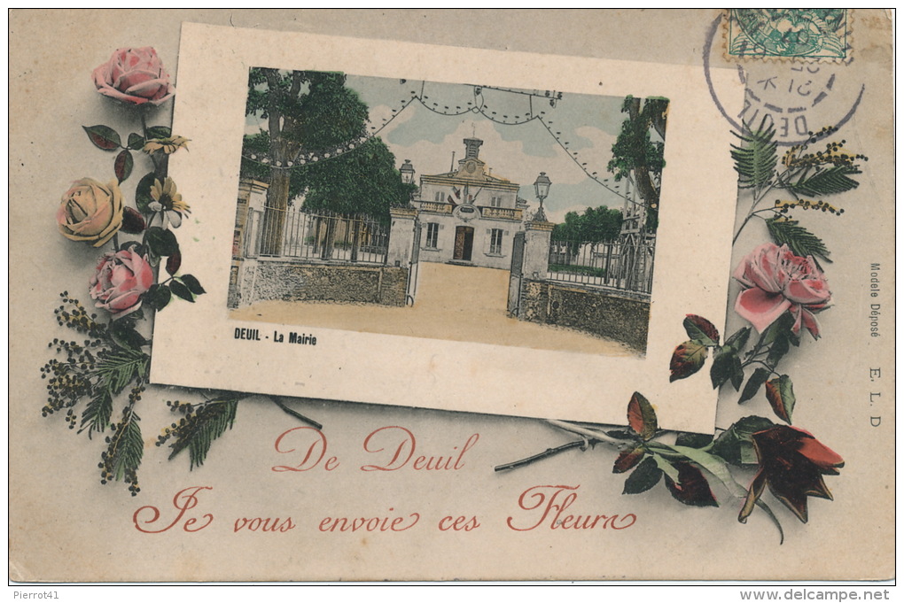 DEUIL LA BARRE - Jolie Carte Fantaisie Fleurs "De DEUIL , Je Vous Envoie Ces Fleurs " - Deuil La Barre