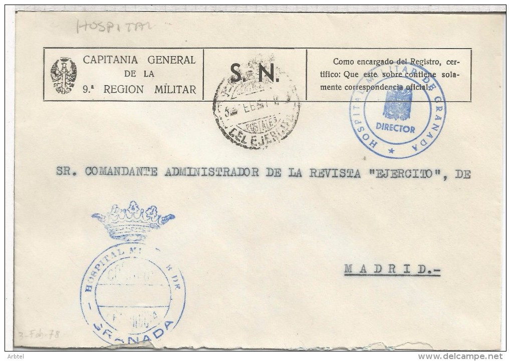 CC FRANQUICIA MILITAR HOSPITAL MILITAR DE GRANADA MAR DEL EJERCITO - Military Service Stamp