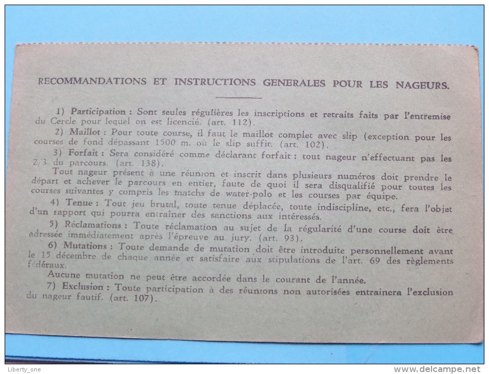 Licence De CONCURRENT N° 8965 - Anno 1941 Verviers Féd. Royale Belge De Natation Et De Sauvetage ( Zie Foto´s ) ! - Natation