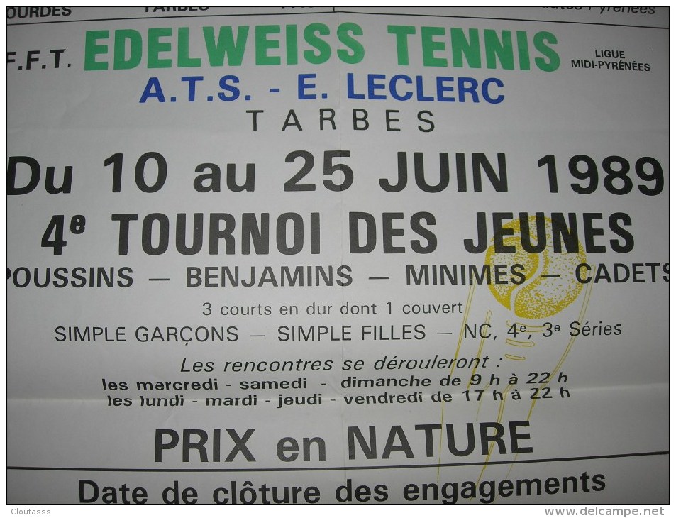 TOURNOI DES JEUNES) 1989 TARBES -DATES RENCONTRES ENGAGEMENTS AFFICHE 60X40 - Other & Unclassified