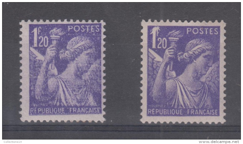 FRANCE - 651** (1 Timbre Avec Varietée Impression Defectueuse + 1 Timbre Avec Varietée Chiffre 1 Obstrué) - 1939-44 Iris