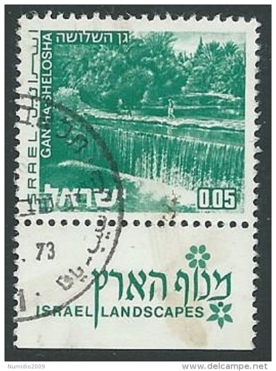 1971-74 ISRAELE USATO VEDUTE 5 A CON APPENDICE - T3 - Used Stamps (with Tabs)