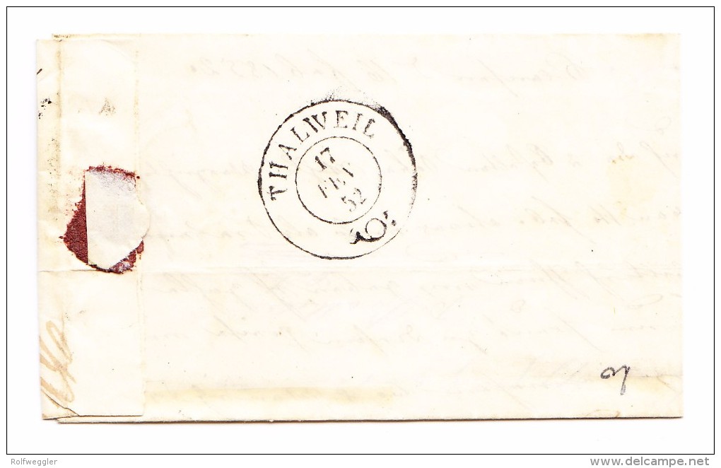 Heimat ZH HORGEN 17.2.1852 2-Kreis-Stempel 5Rp. Rayon I Auf Brief Nach Thalwil - 1843-1852 Federale & Kantonnale Postzegels