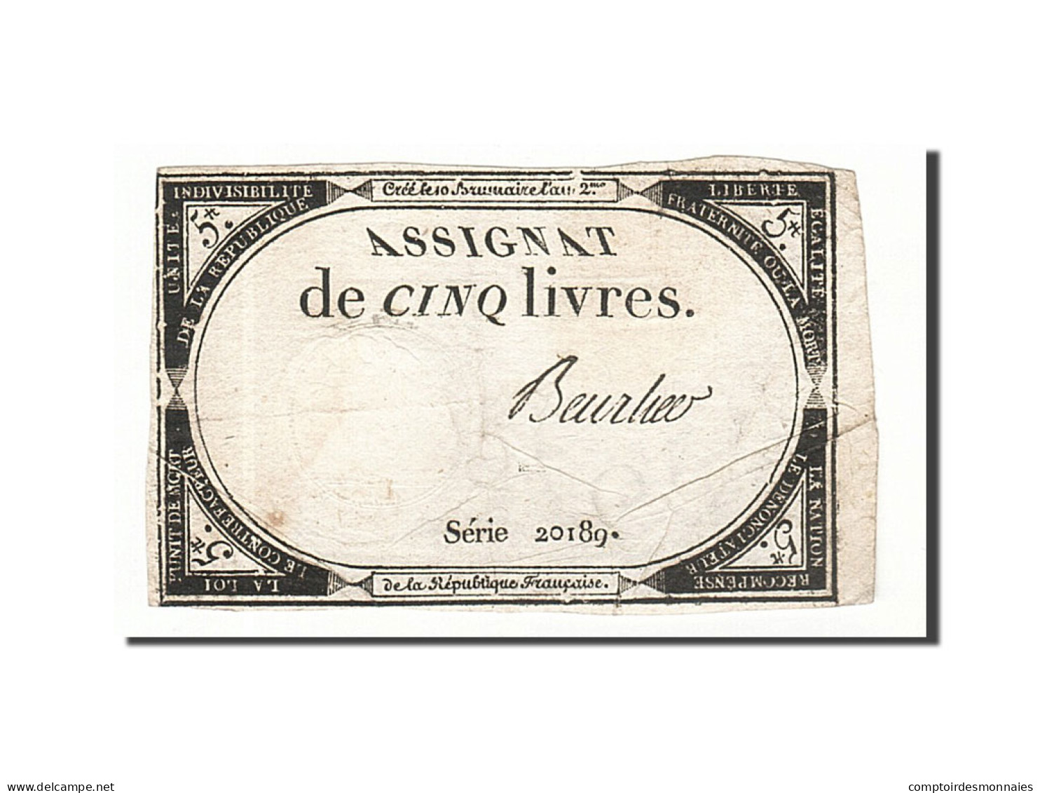 Billet, France, 5 Livres, 1793, 1793-10-31, Beurlier, TTB, KM:A76, Lafaurie:171 - Assignats