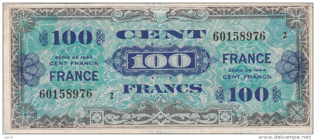 BILLETS - TRESOR - VERSO FRANCE - N° 60158976 - SERIE 2 - 100 FRANCS - 1945 Verso France