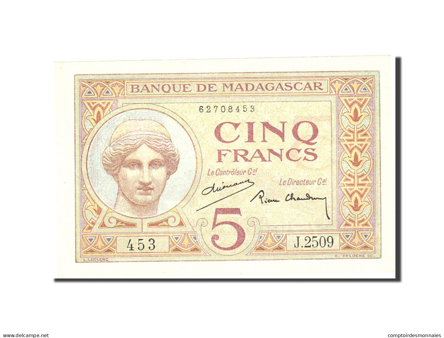 Billet, Madagascar, 5 Francs, 1937, Undated, KM:35, SPL - Madagascar