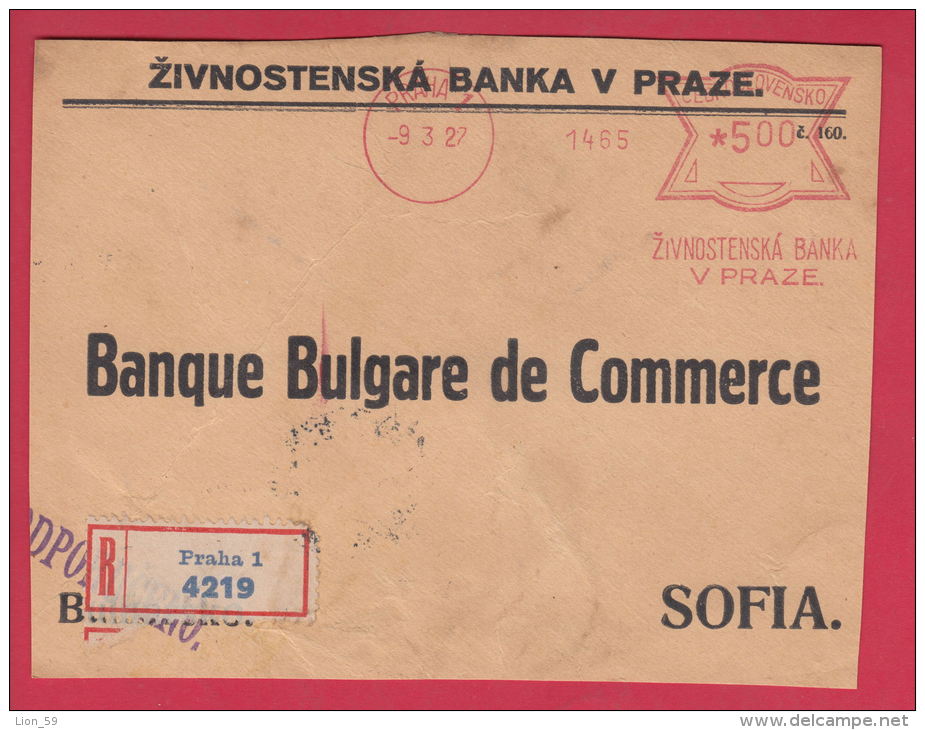 199833 / 1927 ZIVNOSTENSKA BANKA V PRAZE - BANQUE BULGARE DE COMMERCE SOFIA , Machine Stamps (ATM) Czechoslovakia - Enveloppes