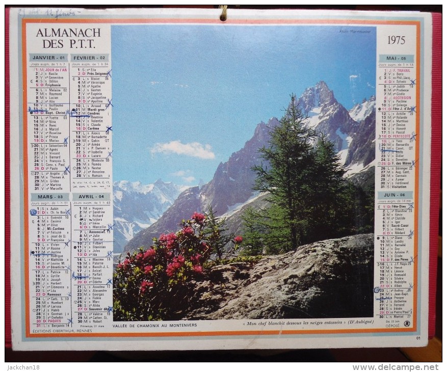 - CALENDRIER DES P.P.T. LOIRET-- EDITIONS OBERTHUR  - VALLEE DE CHAMONIX AU MONTENVERS - BORIE EN PROVENCE - - Grand Format : 1971-80