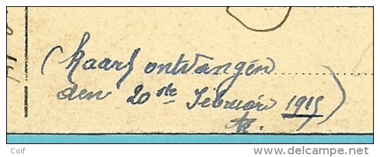 Kaart Met Stempel MALINES Op 18/08/1914 (Offensief W.O.I) Naar Ganshoren, Geschreven "Ontvangen Op 20/2/1915) !! - Not Occupied Zone