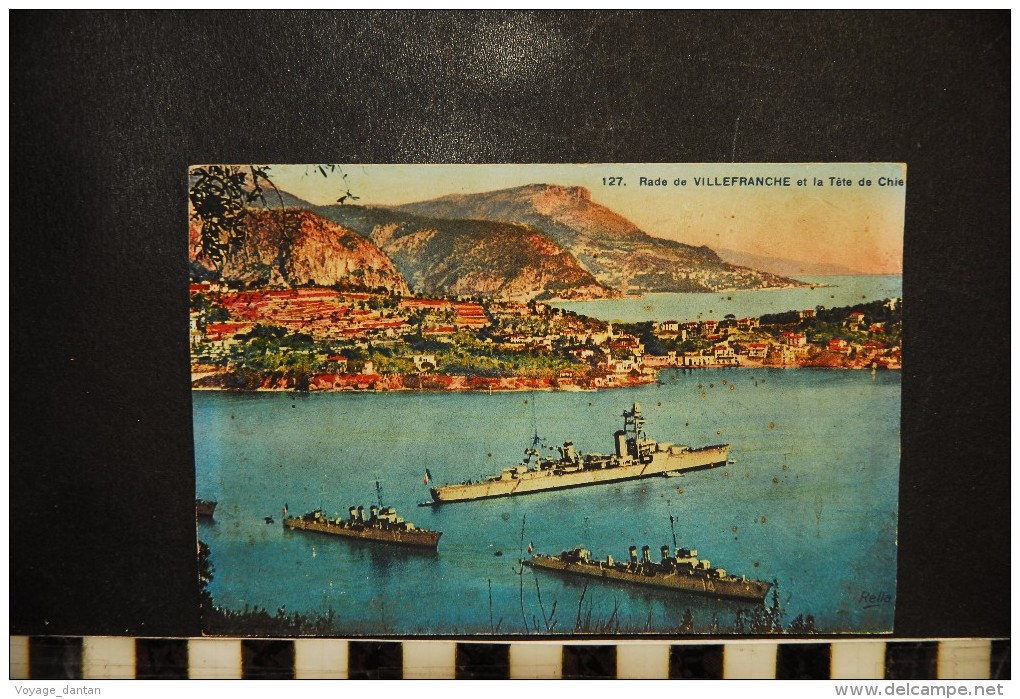 CP, 06, Rade De VILLEFRANCHE Et La Tete De Chien  N°127 Edition Rella   Bateaux De Guerre En Rade - Villefranche-sur-Mer