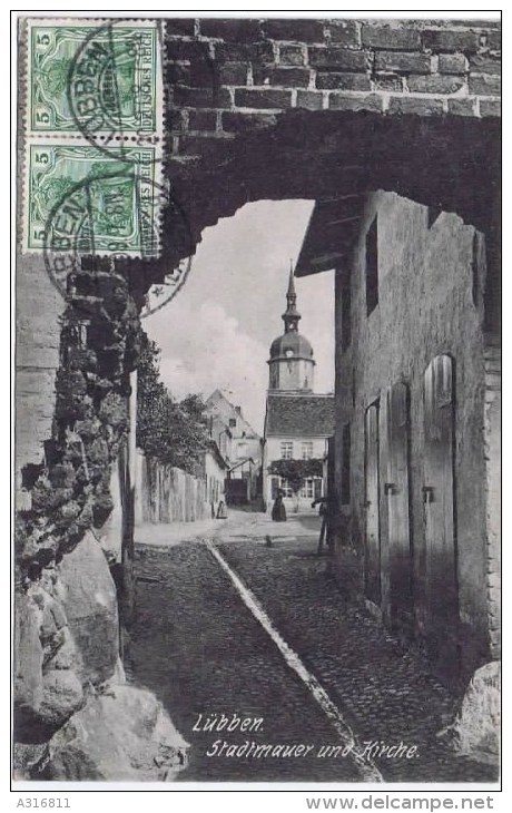 Cpa  LUBBEN STADTMAUER UNO KIRCHE - Luebben