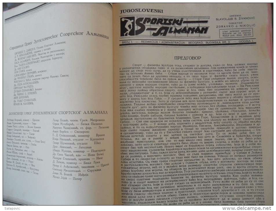 PRVI JUGOSLOVENSKI SPORTSKI ALMANAH, [The First Yugoslav Sports Almanac] (Belgrade: Jovan K. Nikolic, 1930)  RRARE - Boeken