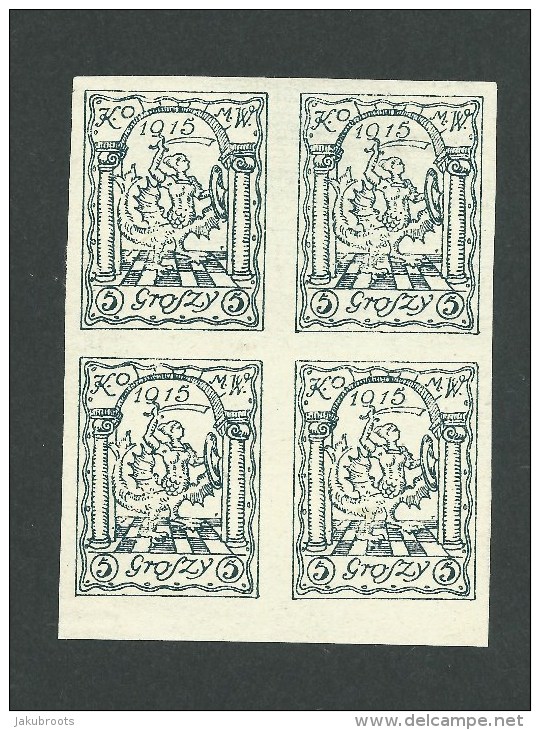 14.IX.1915. BLOCK OF FOUR  5  Groszy  STAMPS .PRINTERS  PROOF  IMPERFORATE. - Ungebraucht