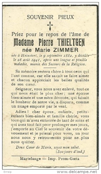 Attert Heinstert Marie Zimmer Epouse De Pierre Thieltgen Heinstert 1882 1941 - Attert