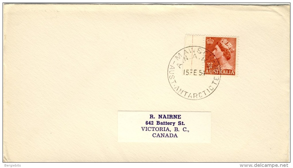 1954 Australian Antarctic Territoy Cover With Mawson Base Cancel - Storia Postale