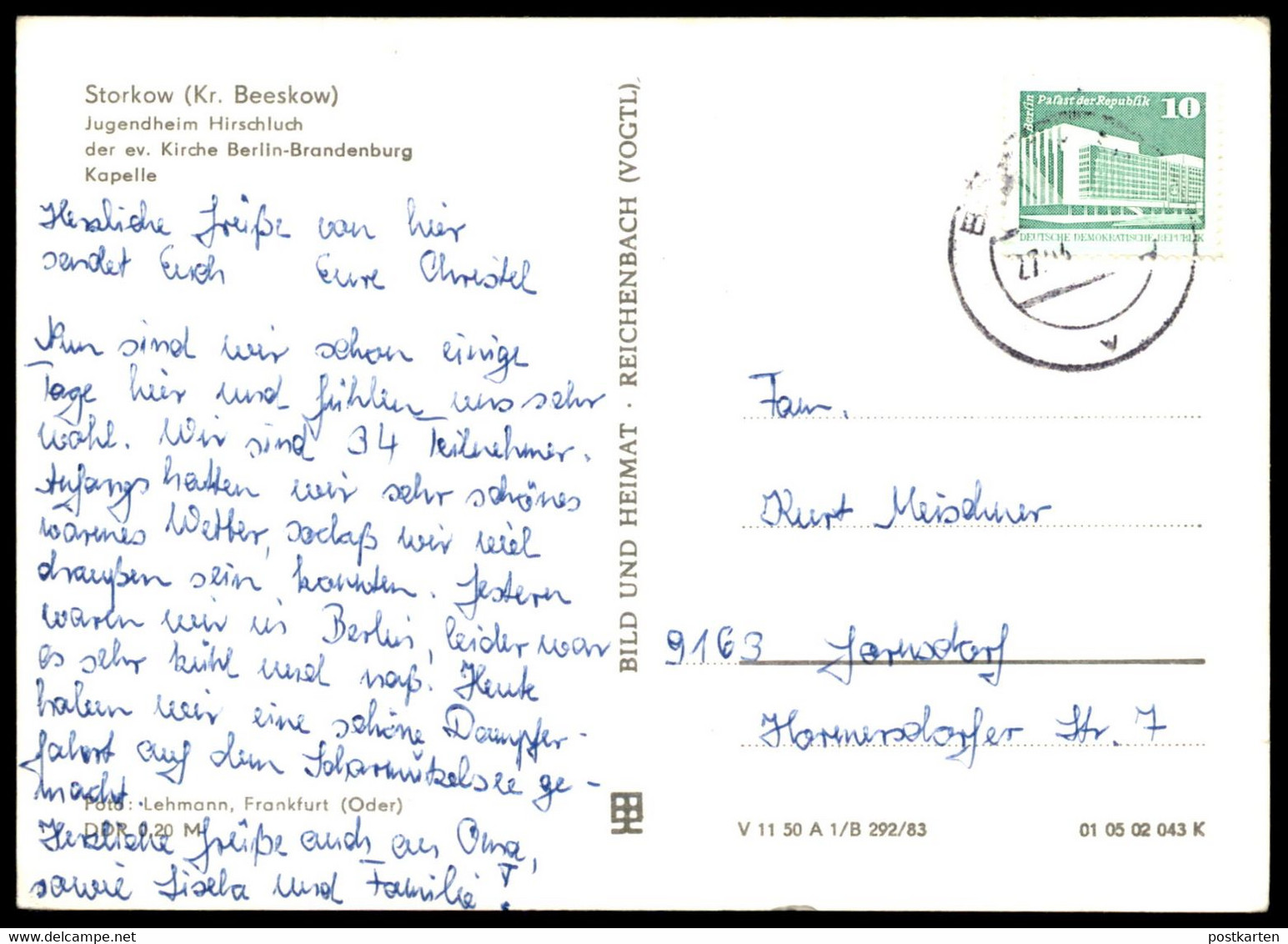 ÄLTERE POSTKARTE STORKOW KREIS BEESKOW JUGENDHEIM HIRSCHLUCH DER EV. KIRCHE BERLIN-BRANDENBURG KAPELLE GLOCKE GLOCKEN - Storkow